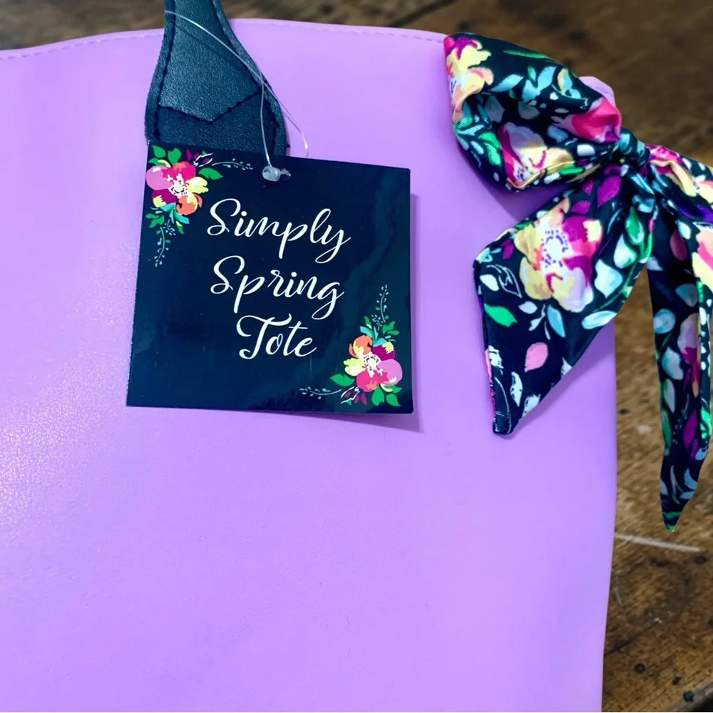 Violet ‘Simply Spring’ deep & wide Tote Bag with Floral Accent Bows. NWT - Picture 2 of 7